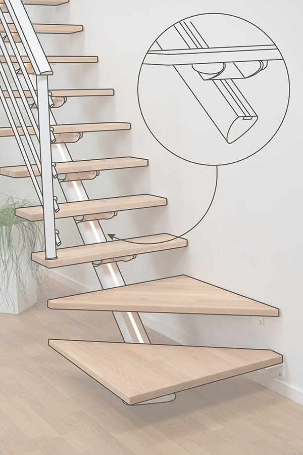 Staircase in beautiful drop shaped design available in white, black and anthracite from DOLLE